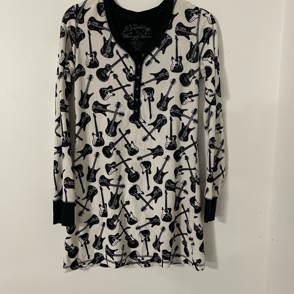 PJ Salvage Guitar Print Long Sleeve Top